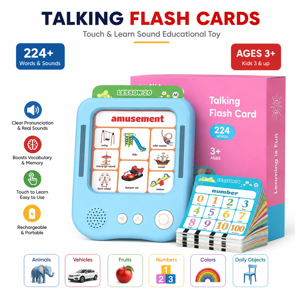 Talking Flash Cards for Kids 3+ Years – Touch & Learn Sound