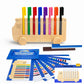 Color sorting activity bus with markers and educational materials on a white background