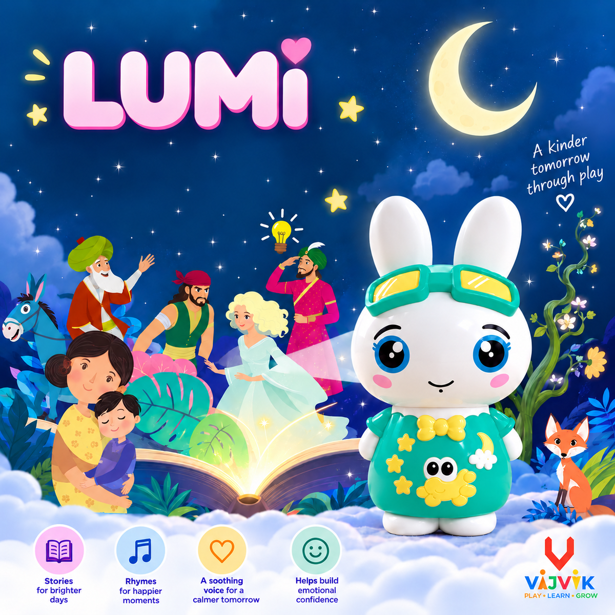 LUMI Interactive Storytelling Rabbit | Musical Talking Toy for Kids (GREEN)