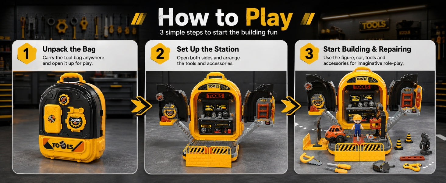 3-in-1 Tool Backpack Workshop Playset - Vijvik Toys