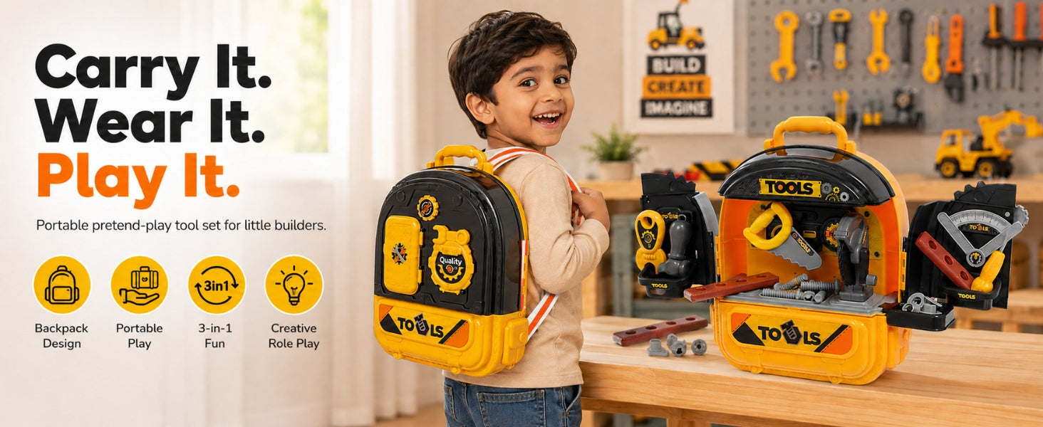 3-in-1 Tool Backpack Workshop Playset - Vijvik Toys